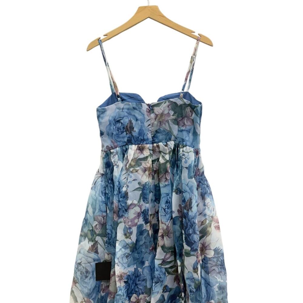 Lulus Cherished Aura Blue Multi Floral Organza Bustier Midi Dress size L NWT - Picture 5 of 6